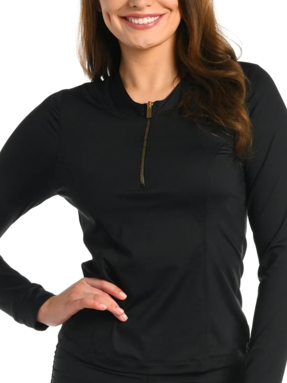 La Blanca  Black Zip-Front Long Sleeve Women’s Top
